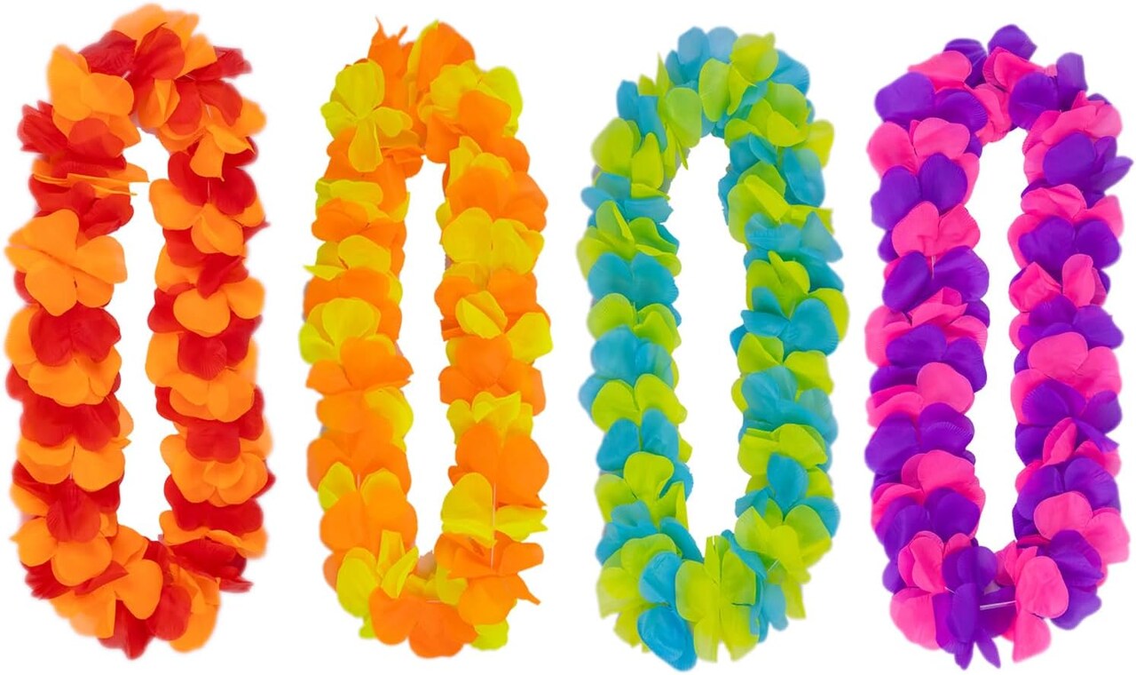 4pcs Hawaiian Flower Lei Garlands, Tropical Party Decorations